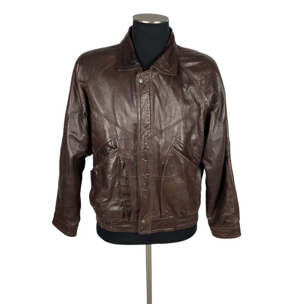 Vintage Brown Oversized 90’s Lined Leather Bomber - Men’s 40